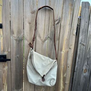 Jesslyn Blake Beige Canvas Leather Crossbody Messenger Bag Unisex